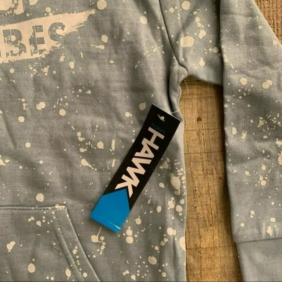 Tony hawk good vibes boy light blue and white paint splatter hoodie sweatshirt k - Picture 4 of 9